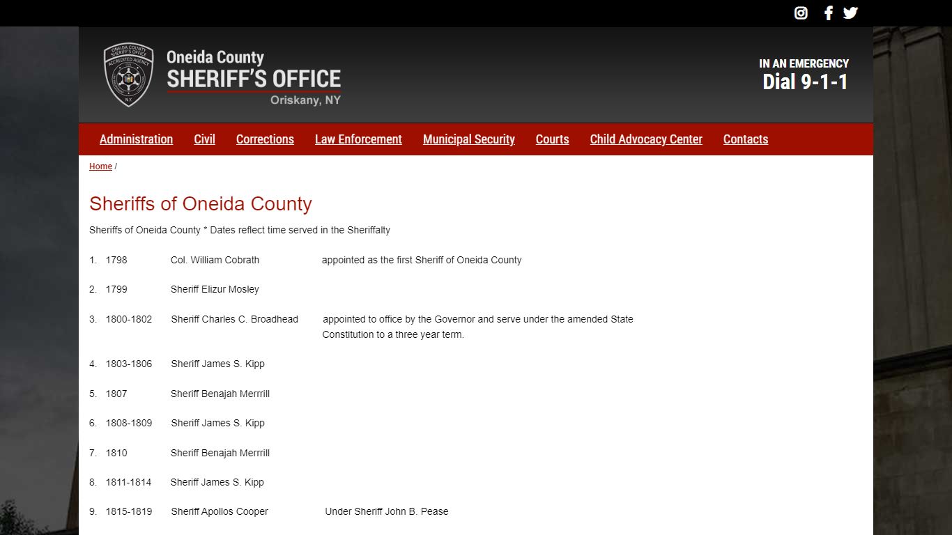 Sheriffs of Oneida County | Oneida County Sheriff