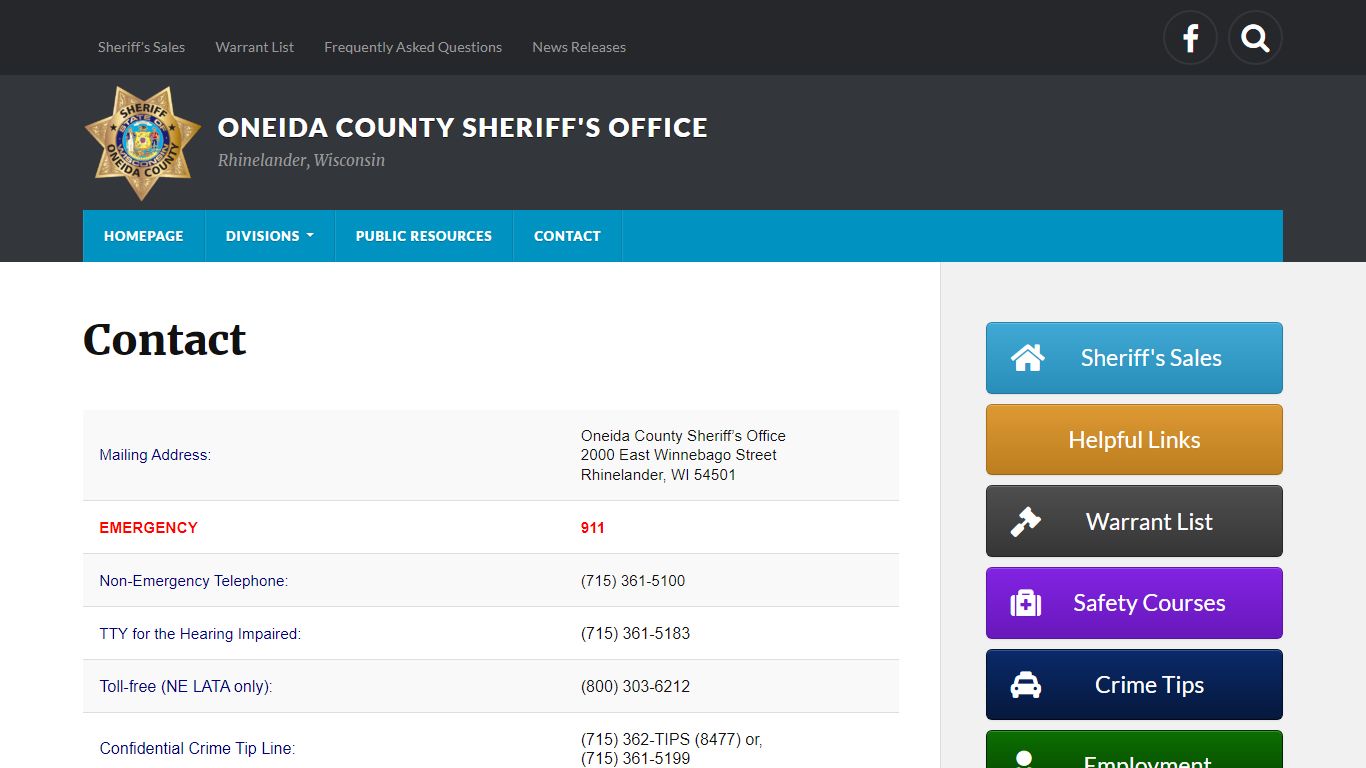 Contact – Oneida County Sheriff's Office
